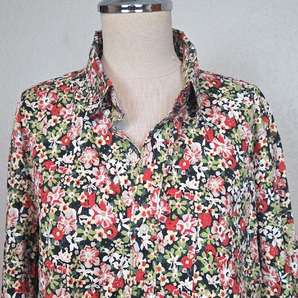 J. Crew Secret Wash Poplin Floral Print Stretch Button Down Shirt Size XL - Picture 2 of 13